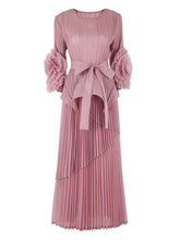 High-End Pleated Midi Skirt Set - Statement Sleeves